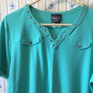 Green top with silver trim